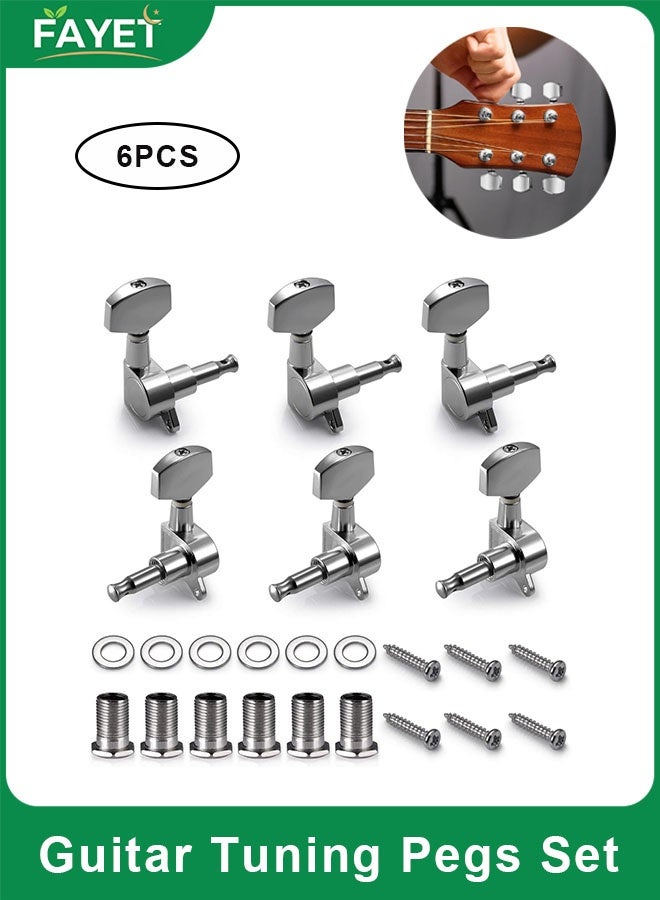 FAYET 6 Piece Guitar Tuning Pegs Set, Chrome Zinc Alloy Machine Head Tuners (3 Left + 3 Right) for Acoustic and Electric Guitars, Replacement String Tuning Keys - Image 1